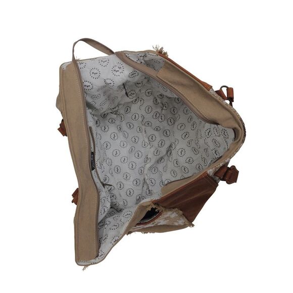 Myra Bag Handmade Camilla Weekender Bag Upcycled Canvas & Cowhide Leather - Picture 4 of 8